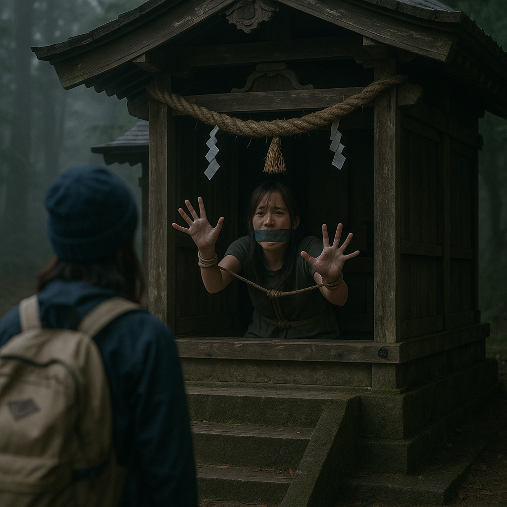 神社の本殿からふたつの手が出てきたのイメージ