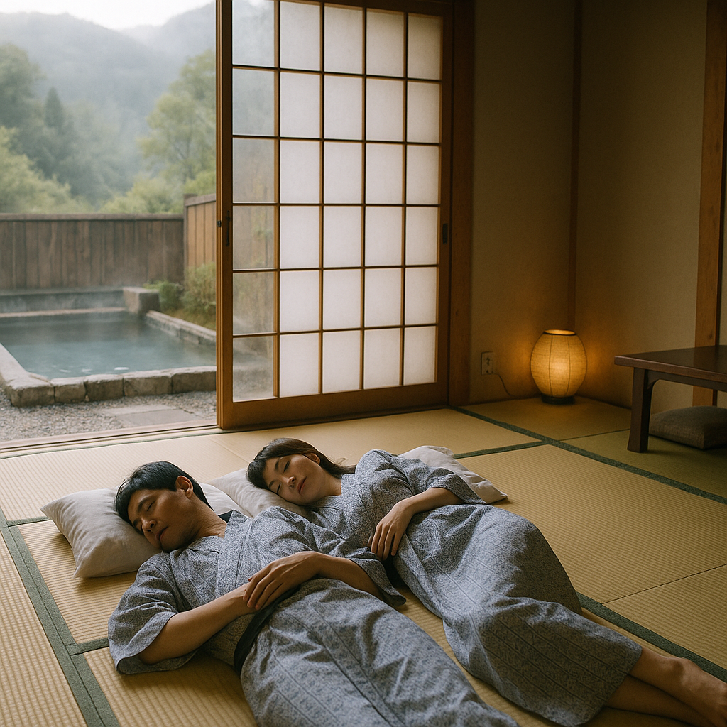 綺麗な和室でお昼寝する2人のイメージ