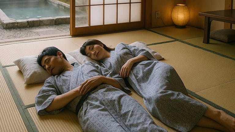 綺麗な和室でお昼寝する2人