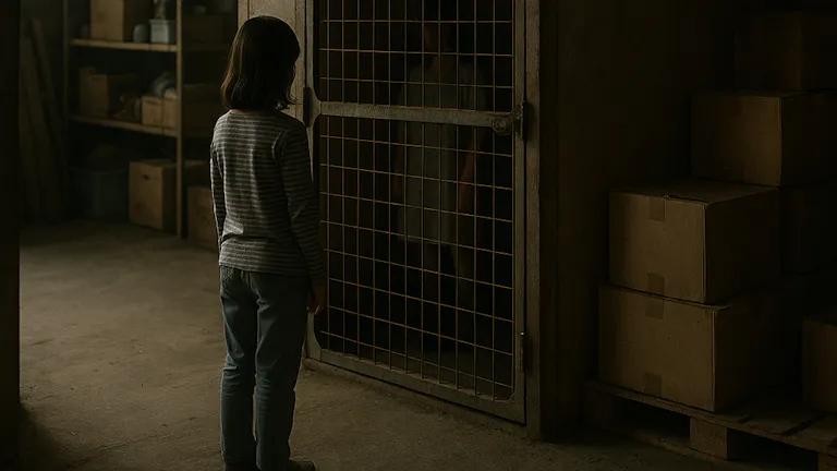 倉庫の小部屋と鉄柵の扉