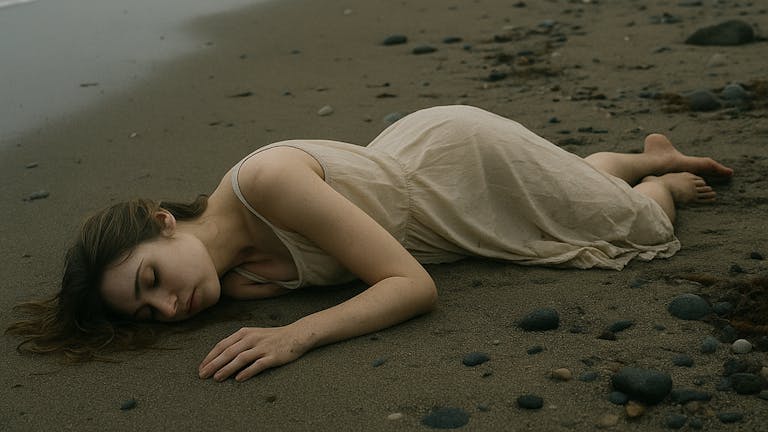 海岸と綺麗な女