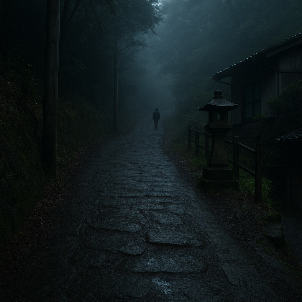 西の山に続く薄暗い坂道のイメージ