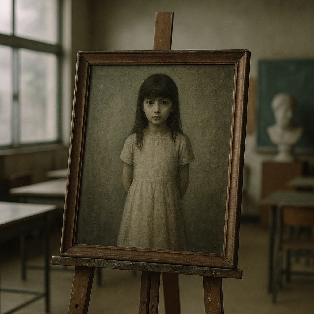 手を後ろに回して立っている少女の絵のイメージ