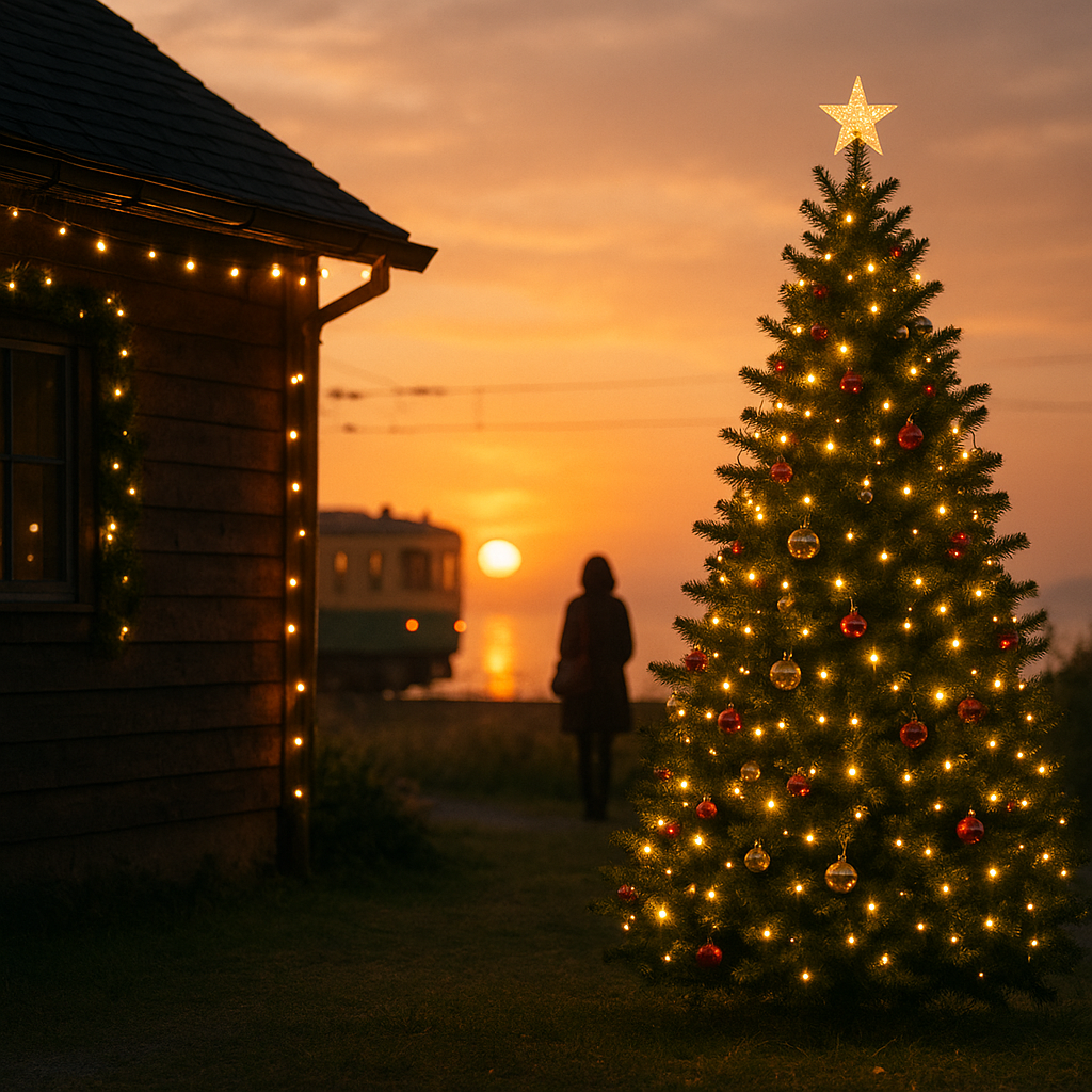 真夏のクリスマス④（完結編/クリスマスツリーと夕日のイメージ