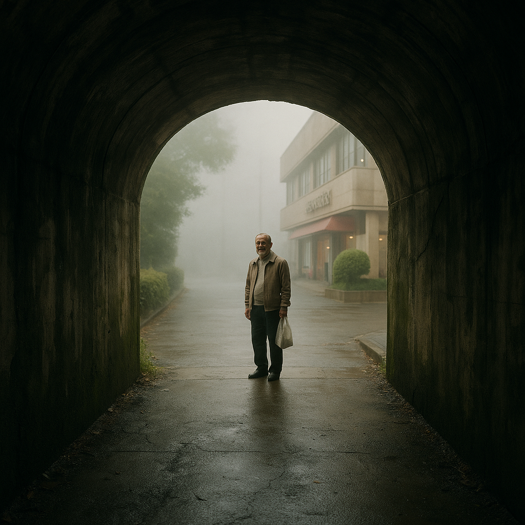 トンネルを抜けた先のおじさんのイメージ