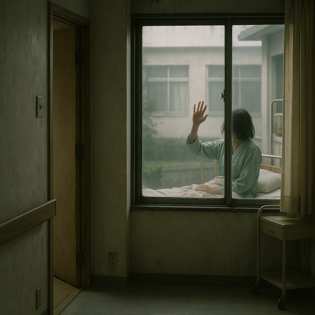 手を振る女性患者のイメージ