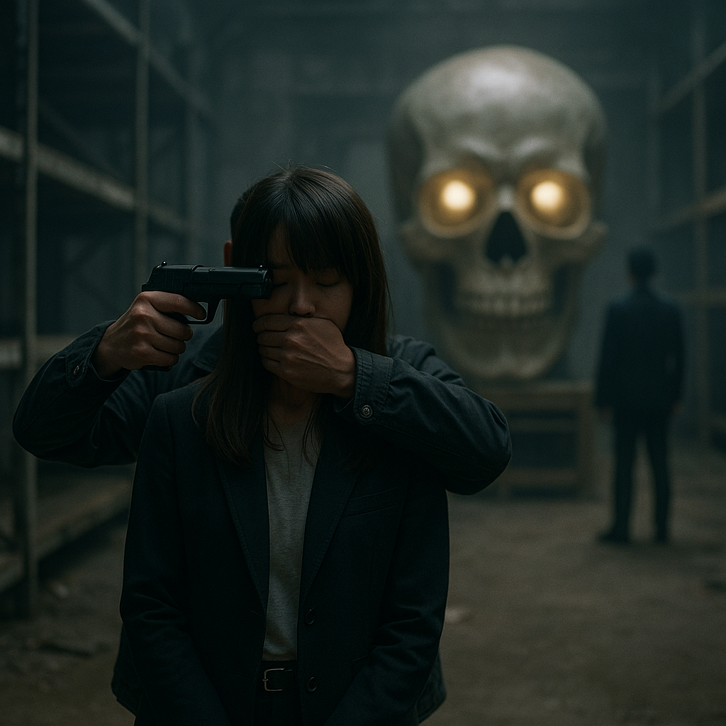 刑事ドラマでヒロインの後ろに髑髏のイメージ