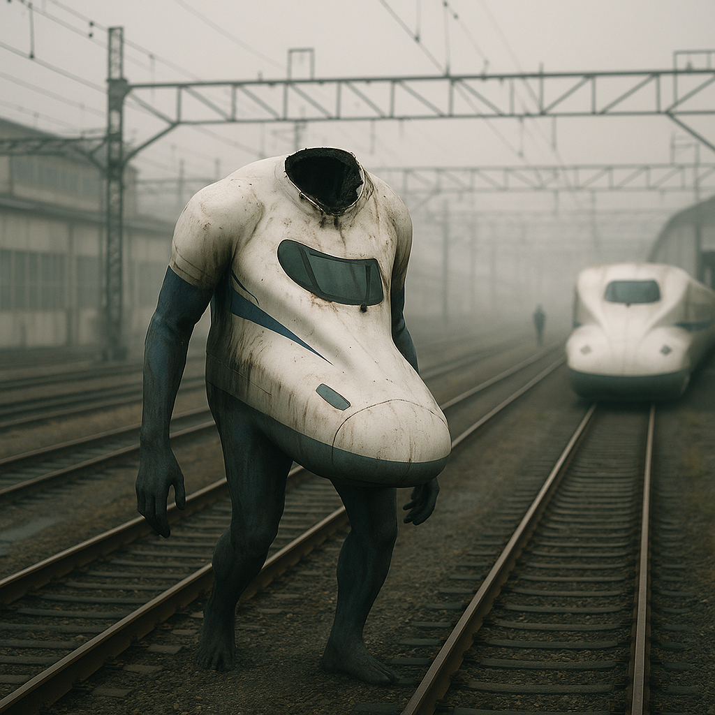 車両基地で首無し新幹線が徘徊していたのイメージ