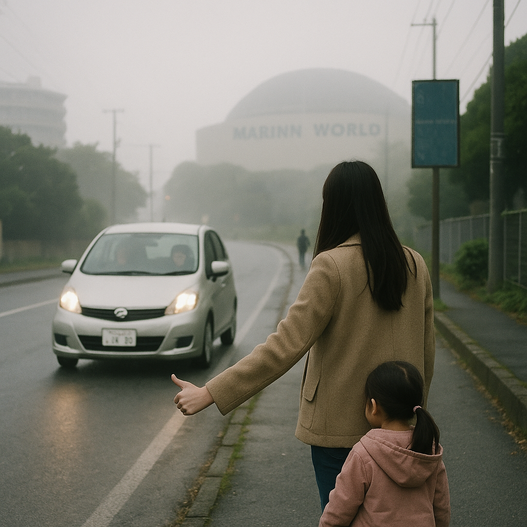 ヒッチハイク③（車には静月とともに小さな女の子も）のイメージ