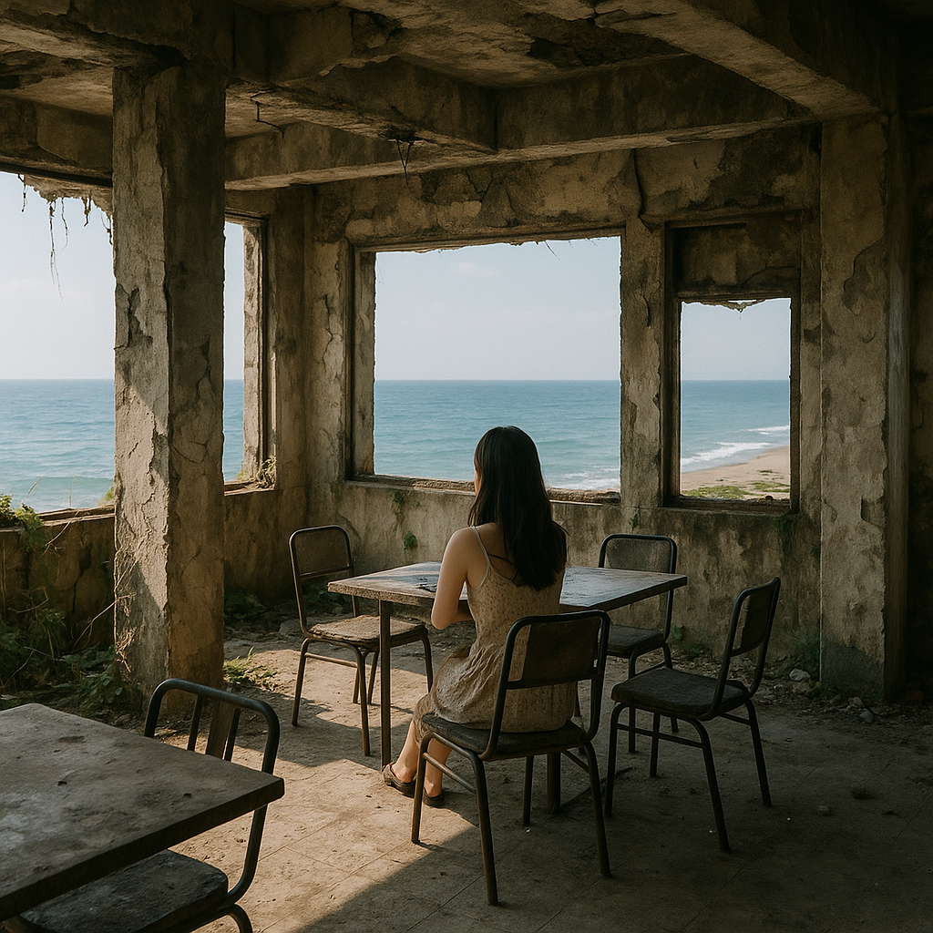 海の廃墟で真っ昼間からバカンスのイメージ