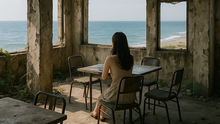 海の廃墟で真っ昼間からバカンス
