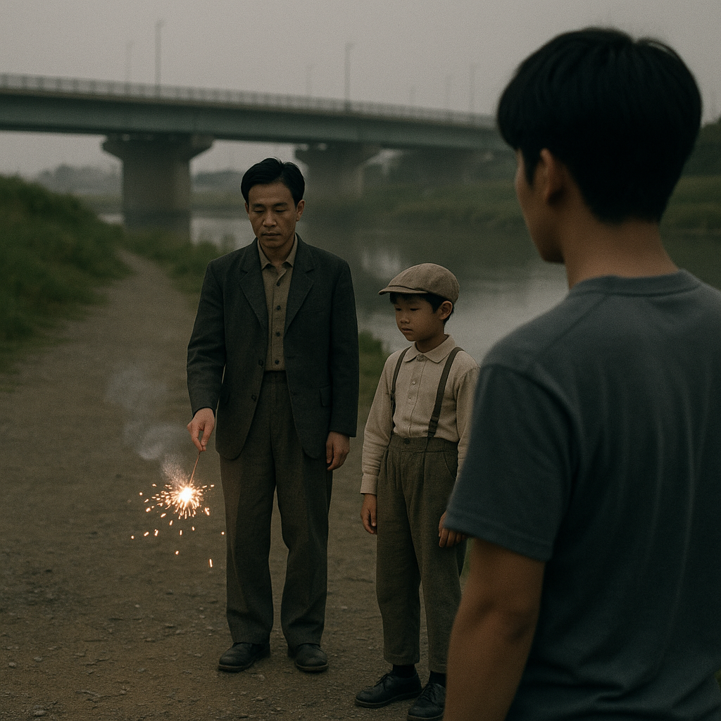 河川敷の親子のイメージ