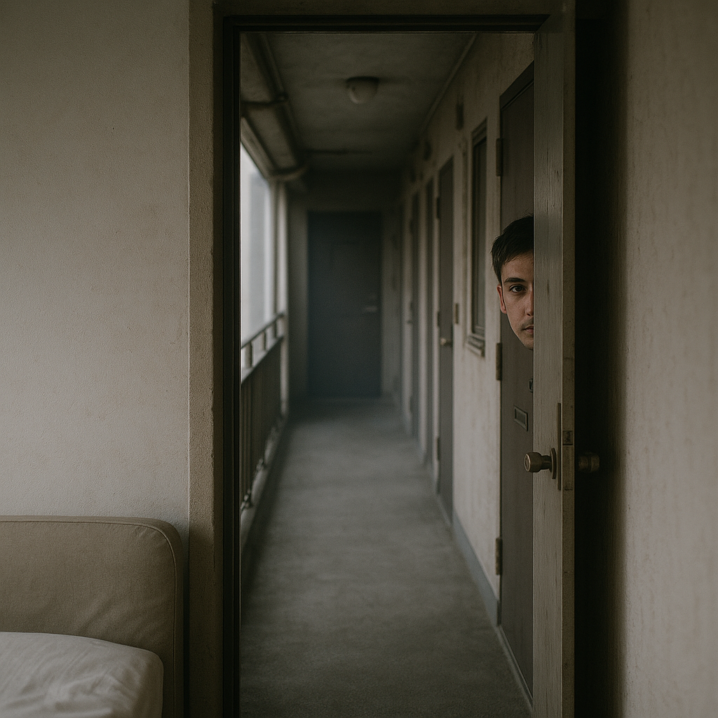 アパートの部屋で男の顔が半分俺を見ていた。のイメージ