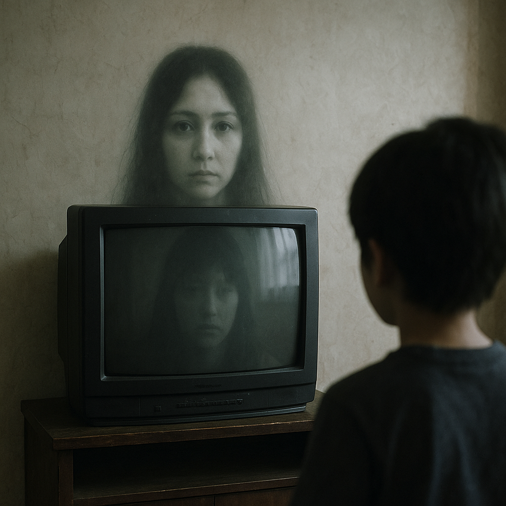 テレビの上に浮かぶ顔のイメージ