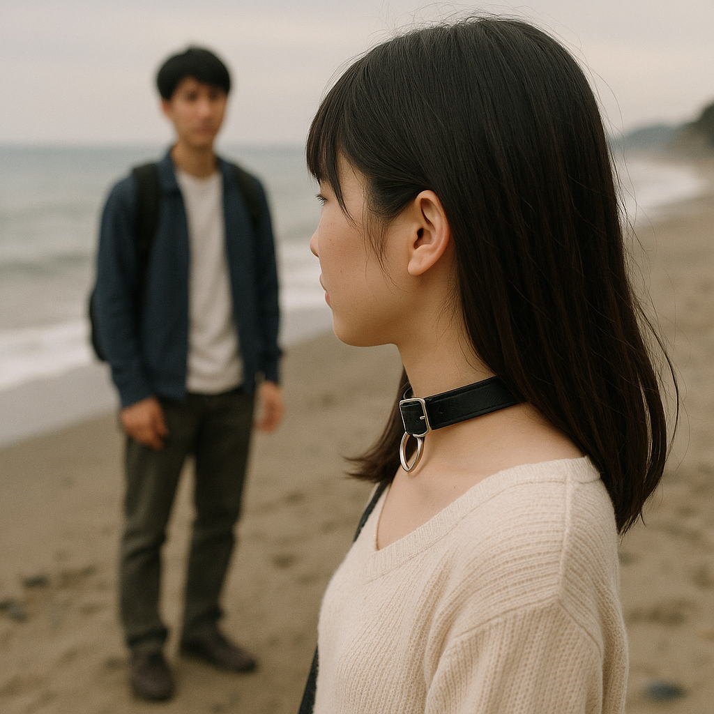 チョーカーを身にをつけて海岸でデート（大学生編）のイメージ