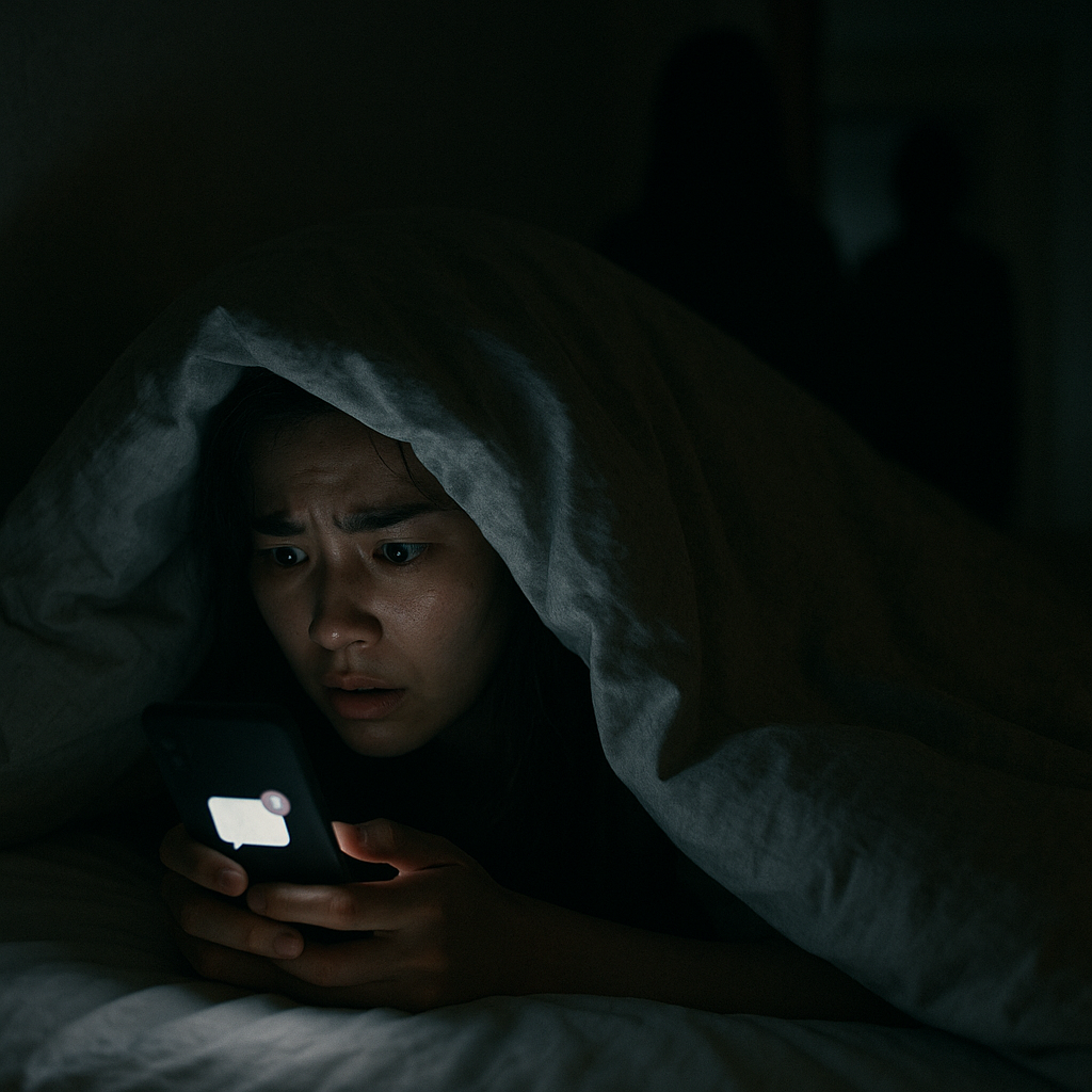 夜中の12時。 私は布団の中でスマホを見ていた。のイメージ