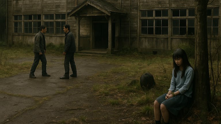 山奥の廃校で、犯人の男たちと人質にされている少女