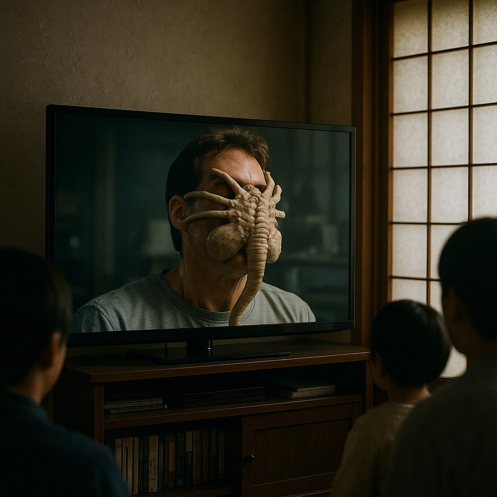 顔に未知の生物が張り付いているシーンでのイメージ