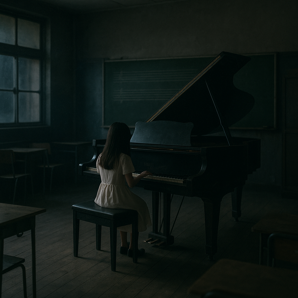 音楽室②（明かりもついてないなか綺麗なピアノの音）のイメージ