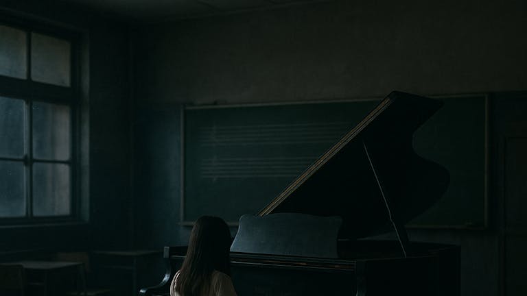 音楽室②(明かりもついてないなか綺麗なピアノの音)