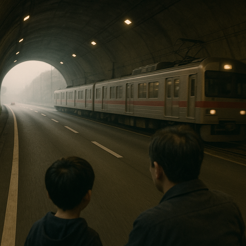 高速道路を走る電車のイメージ