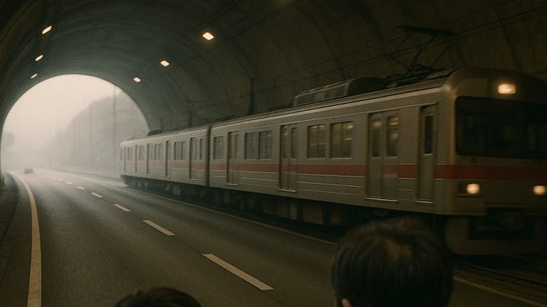 高速道路を走る電車