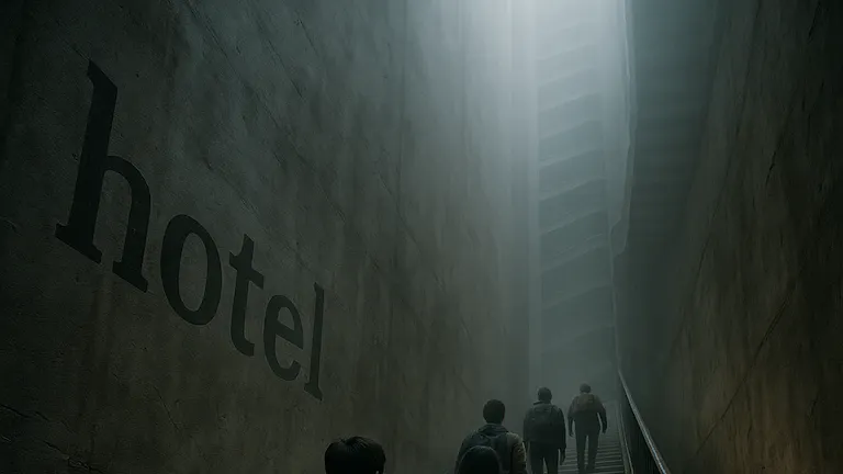 100階建てのホテルで階段をのぼる