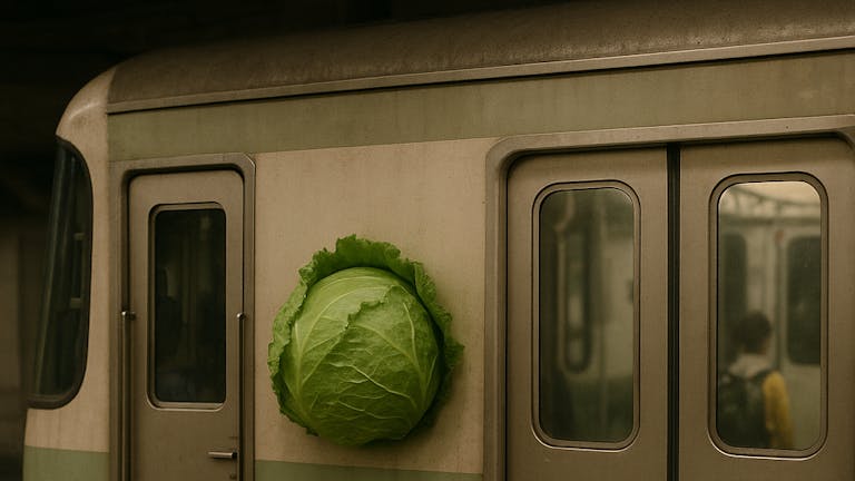 電車の側面にキャベツ