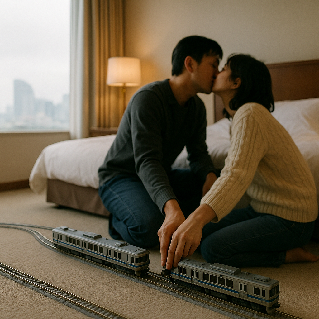 鉄道ファン③（ホテルの部屋で鉄道模型を連結させる）のイメージ