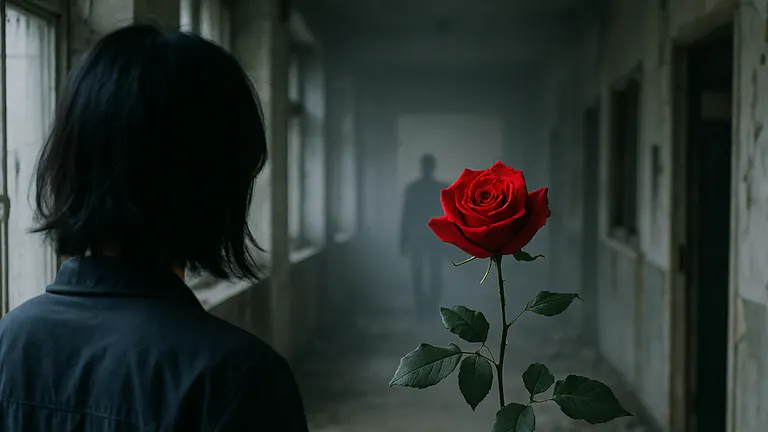 赤い薔薇の下で