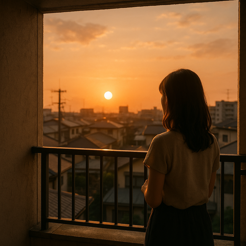ベランダで夕日を眺めていると思い出すのイメージ