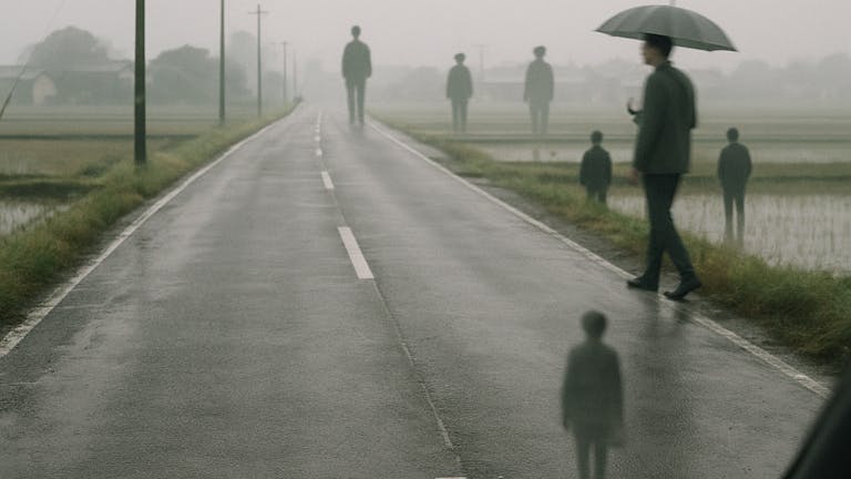 道路を横切った男性達