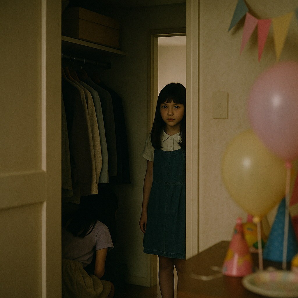 かくれんぼで、クローゼットを覗いた謎の女の子のイメージ