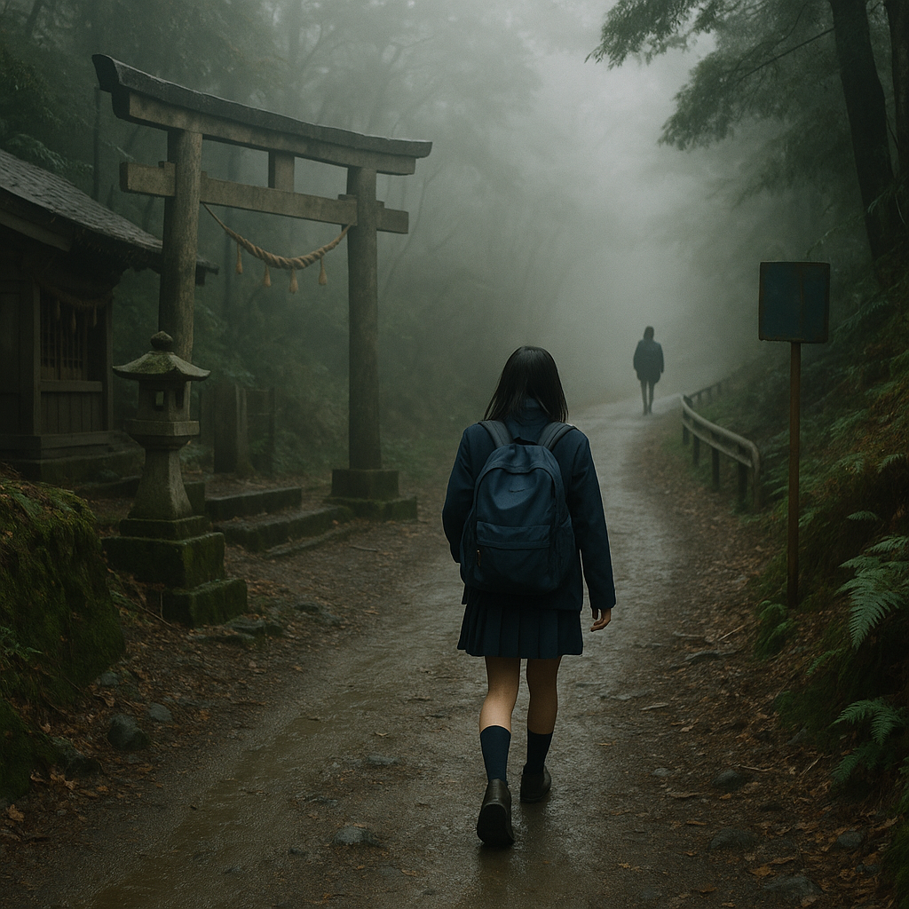ひとり山道を行く女子高生