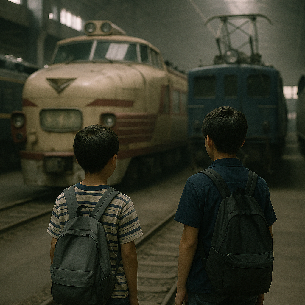電車の博物館で出会った知らない男の子のイメージ