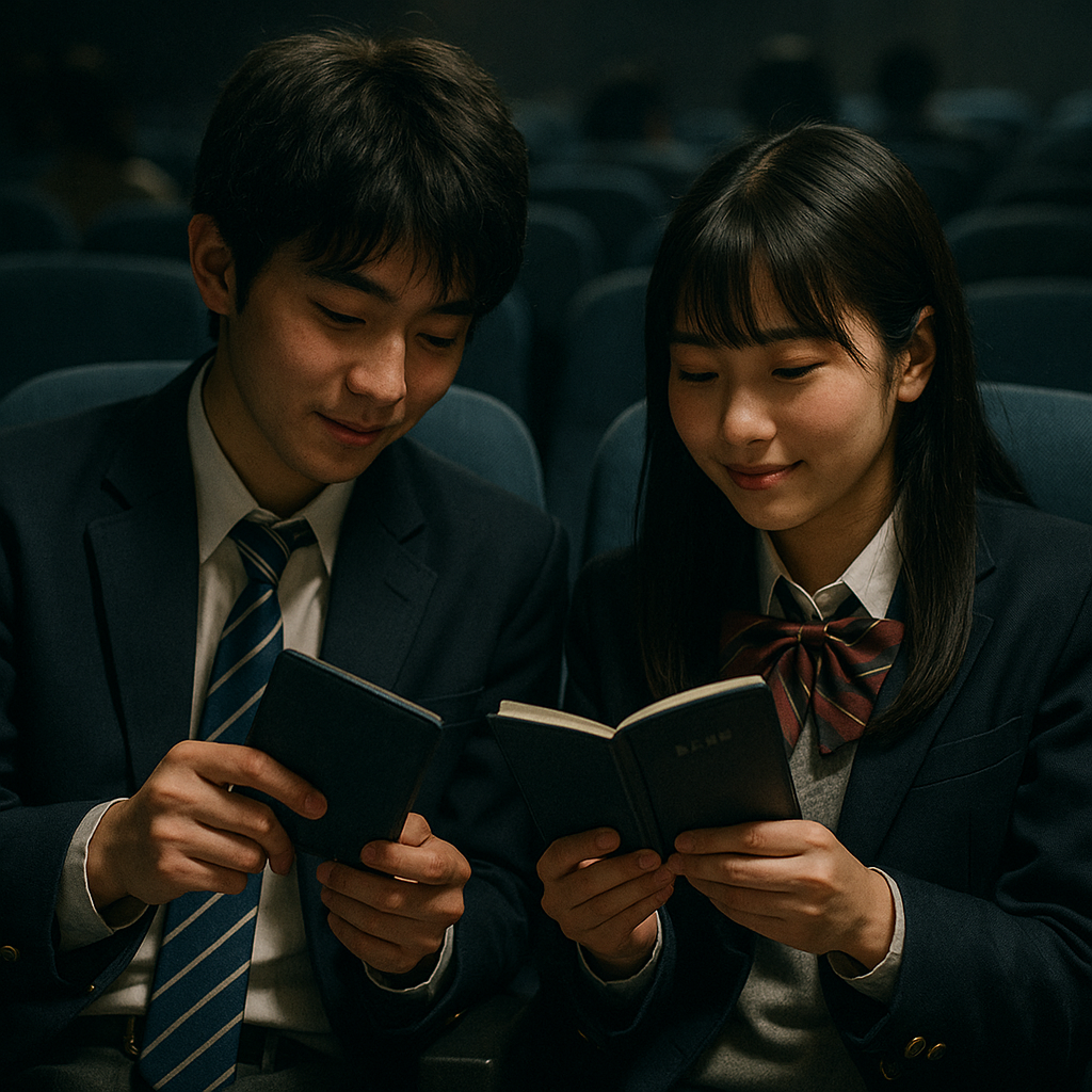 映画館の中での高校生男女のイメージ