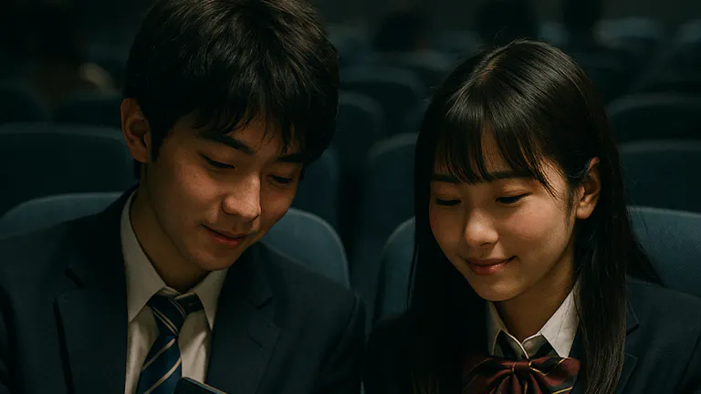 映画館の中での高校生男女