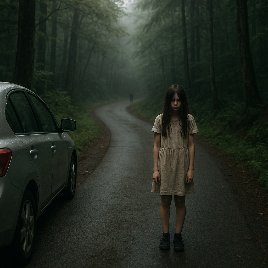 山奥を車で走らせていたら、突然見知らぬ少女が現れ・のイメージ