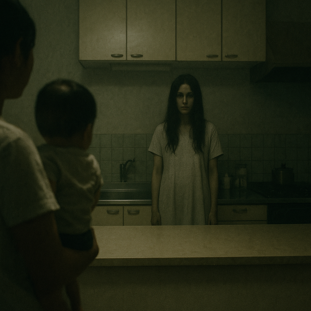 カウンターキッチンの女