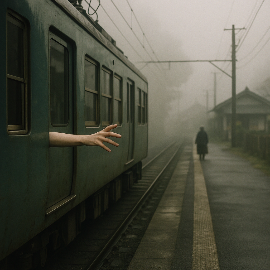 電車から伸びる手のイメージ