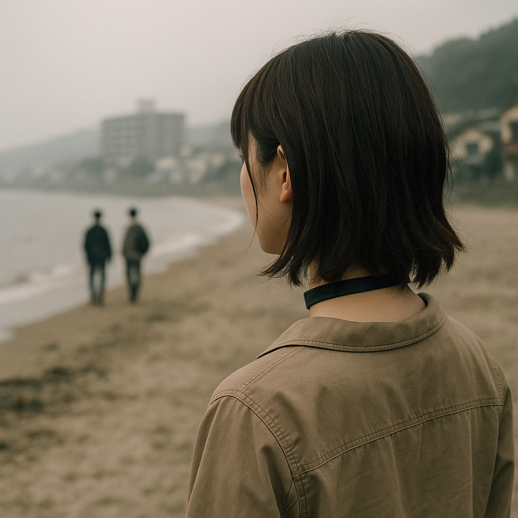 チョーカーを身につけて海岸でデートのイメージ