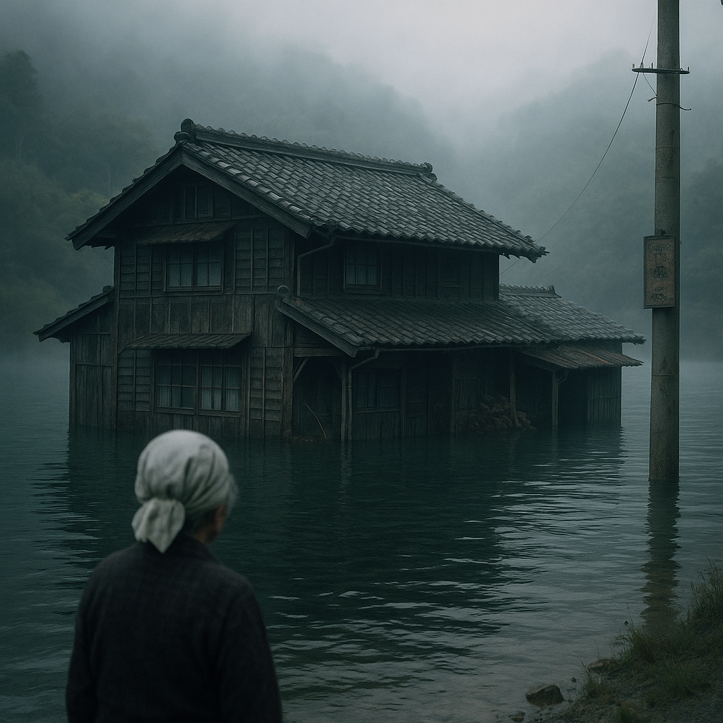 湖底に沈む農家のイメージ