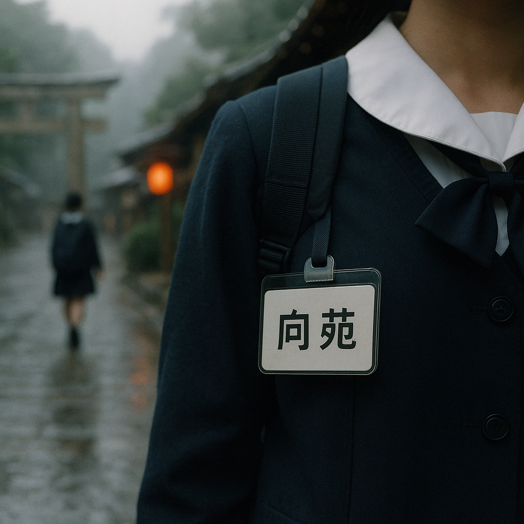 修学旅行中の女子中学生の名札のイメージ