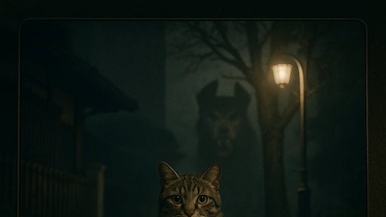 同じ様な猫と犬が映り込んでいる