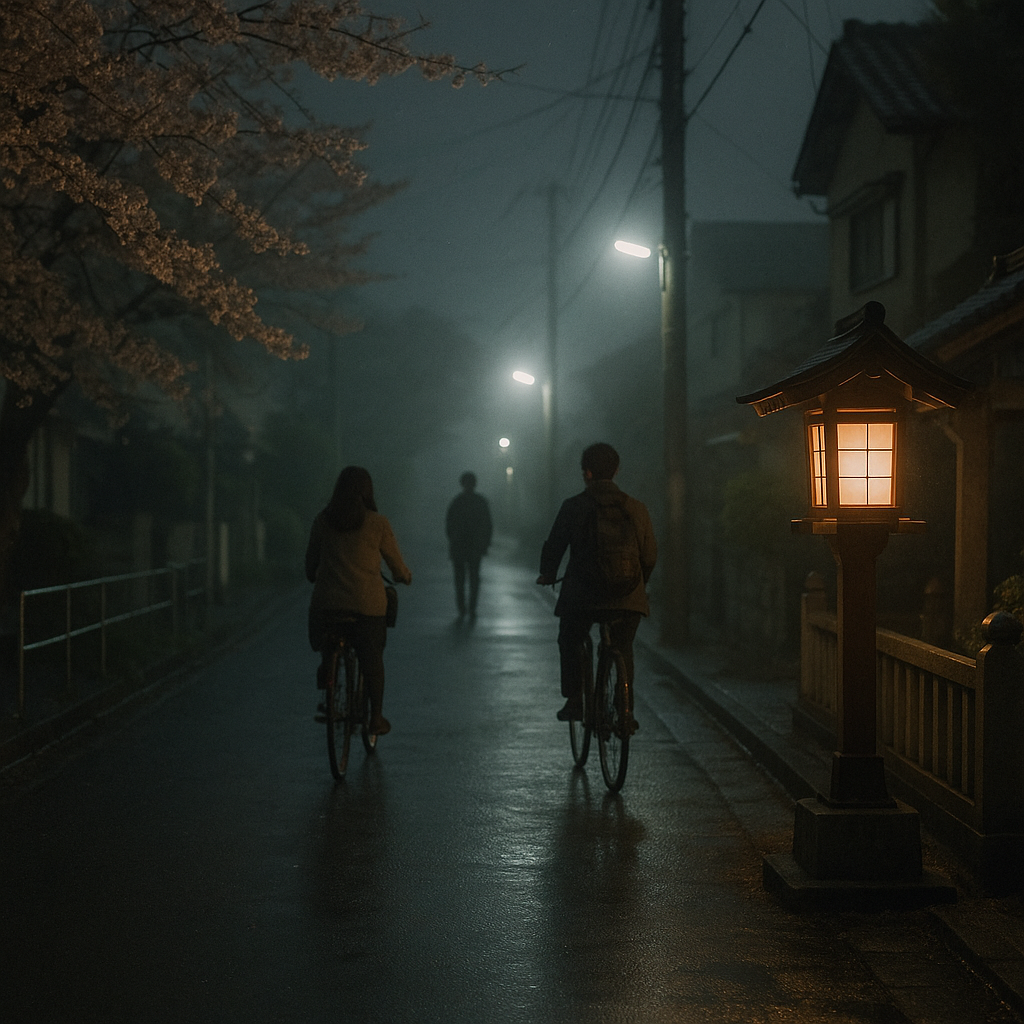 夜道を自転車で帰る2人のイメージ