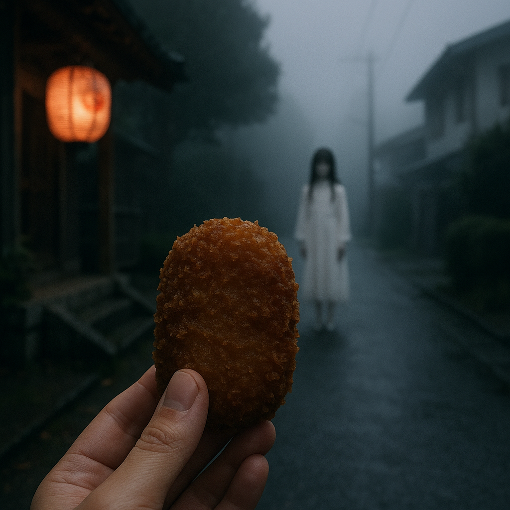 コロッケと真っ白い女の子のイメージ