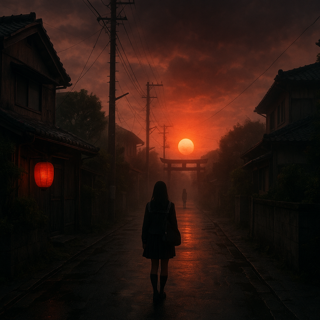 悪夢の夕日。女子高生の悪の心とその代償のイメージ