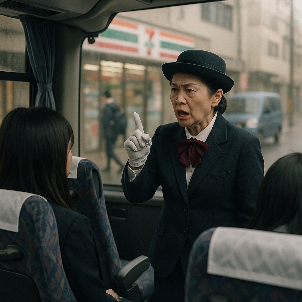 説教話をするベテランバスガイドのイメージ