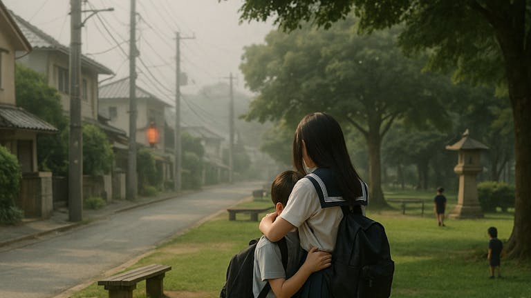 さらわれた少女①(のどかな街並みを行く2人)