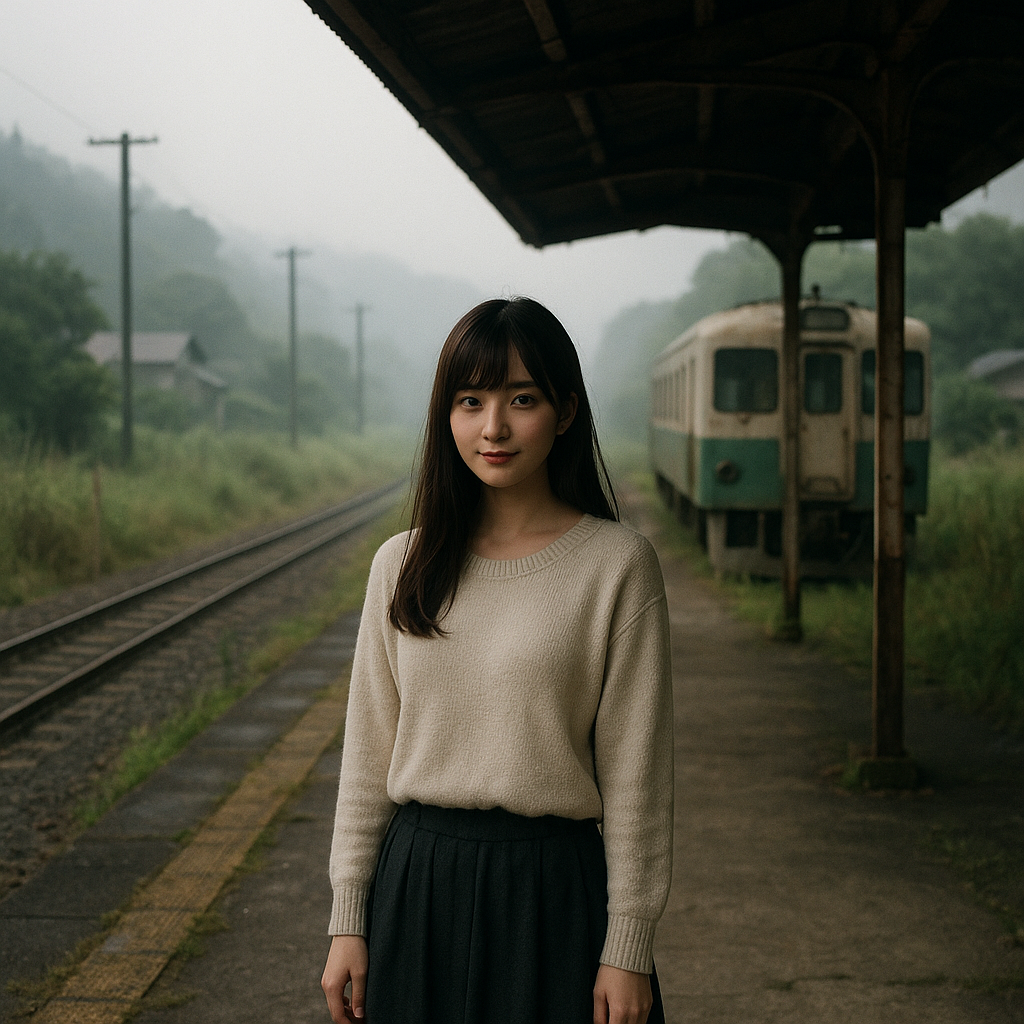 駅のホームの可愛い女性のイメージ